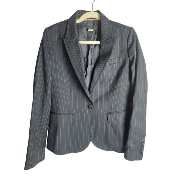 J Crew Vtg womens wool Blazer sz 8 navy pinstripe 1 button academic old money - Picture 1 of 10